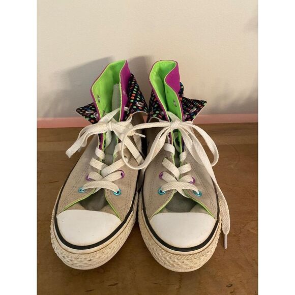 Converse youth 4 High Top Fold down double tongue Dot Sneakers green purple - Picture 3 of 9